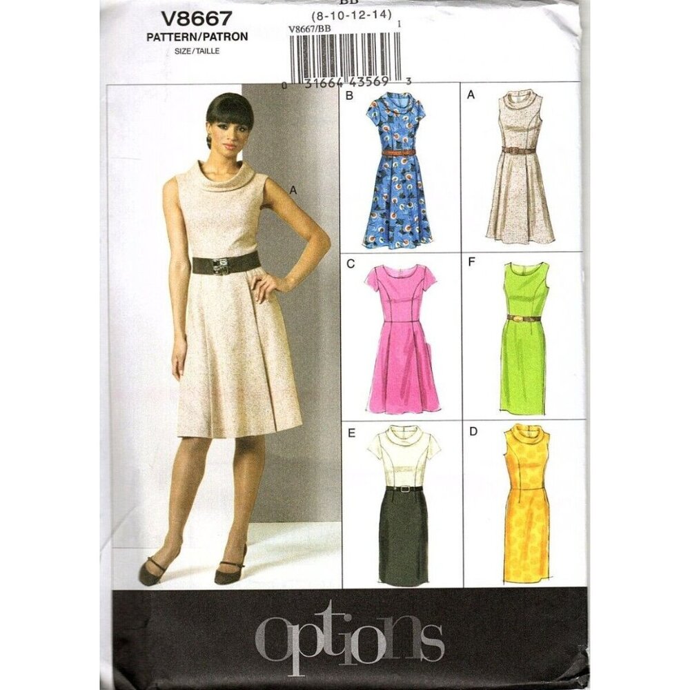Vogue Options V8667 Misses or Petite 8 to 14 Princess Seam Dress Sewing Pattern